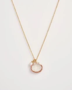 Clam Shell And Pearl Worn Gold Short Necklace -Chic Accessories Shop clam shell and pearl worn gold short necklace by fable england 41228279808244