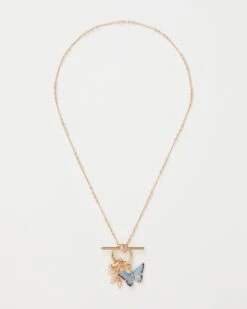 Enamel Blue Butterfly & Leaf Charm Necklace -Chic Accessories Shop enamel blue butterfly leaf charm necklace by fable england 40292948345076
