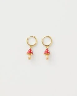 Enamel Mushroom Huggie Earrings