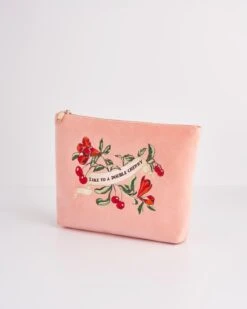 Midsummer Dream Cherry Embroidered Peach Velvet Pouch -Chic Accessories Shop midsummer dream cherry embroidered peach velvet pouch by fable england 41229025640692