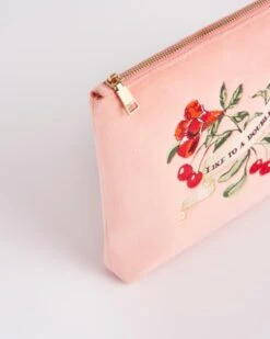 Midsummer Dream Cherry Embroidered Peach Velvet Pouch -Chic Accessories Shop midsummer dream cherry embroidered peach velvet pouch by fable england 41229026066676