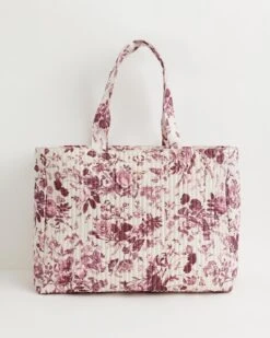 Rambling Rose Quilted Tote - Burgundy