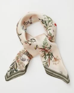 Toile De Jouy Olive Green Square Scarf